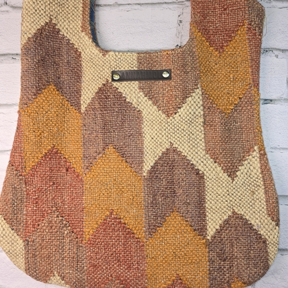 ANNAHMOL WOOL PURSE TOTE BAG BOHO TEXTURED BROWNS GEOMETRIC EUC VINTAGE - Picture 9 of 10